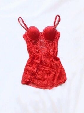 Cassandra intimates red lace bustier type lingerie gown set size small new w tag